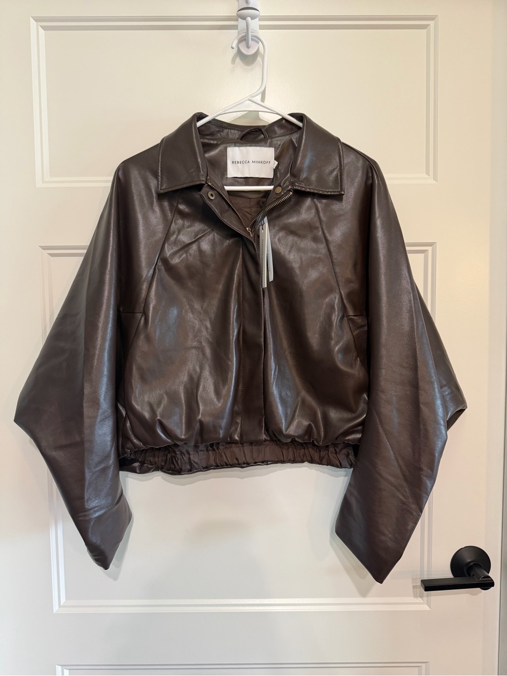 Rebecca Minkoff Dark Brown Faux Leather Bomber Jacket